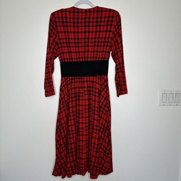 Vintage Clues Collection Shirtdress Plaid Long Sleeve Red Black Pockets - Picture 5 of 16